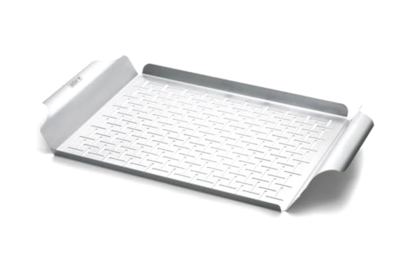 Weber  Deluxe Grillpanna (44 x 39 cm) - Värmebeständig & diskmaskinssäker BBQ-grillpanna av rostfritt stål, idealisk för att steka grönsaker och steka skaldjur - Silver (6435)