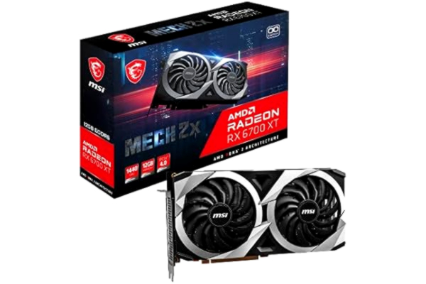 MSI  Radeon RX 6700 XT MECH 2X 12G OC Gaming Videokaart - 12GB GDDR6, 2620MHz, PCI Express 4, 192-bit, 3x DP v 1.4, HDMI 2.1 (ondersteunt 4K & 8K)