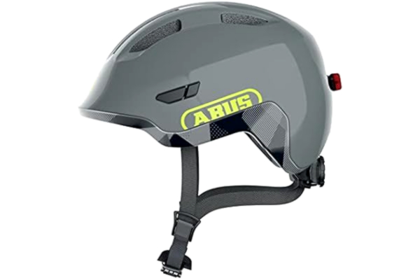 Abus ABUS Kask dziecięcy Smiley 3.0 ACE LED, kask rowerowy ze światłem, głębokie dopasowanie i miejsce na warkocz, dla dziewcząt i chłopców, szary (shiny grey), rozmiar M (50-55 cm)