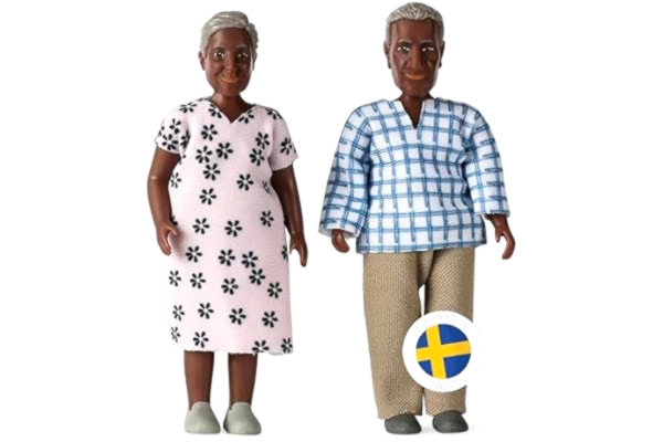 Lundby  Dockhusdockor - Dockset med Äldre Par Billie Dockhusfamilj – Dockhustillbehör till Dockskåp Docka Leksaker för Flickor och Pojkar Ålder 3+,1:18