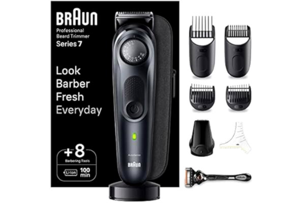 Braun  Skäggtrimmer Serie 7 BT7441, trimmer med barberarverktyg och 100 minuter användning