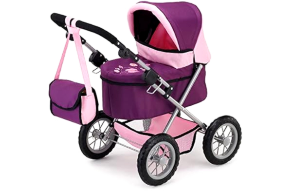 Bayer Design  13057AA Dockvagn Trendy med väska, höjdjusterbart handtag, hopfällbar, integrerad korg, stora hjul, för pojkar och flickor från 3 år