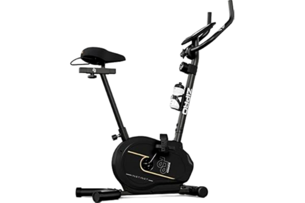 Zipro  Instict Gold - Vélo magnétique domestique jusqu'à 120 kg - Système de résistance à 8 niveaux - Vélo d'appartement - Mesure la fréquence cardiaque, les calories, la vitesse - Couleur : noir et doré