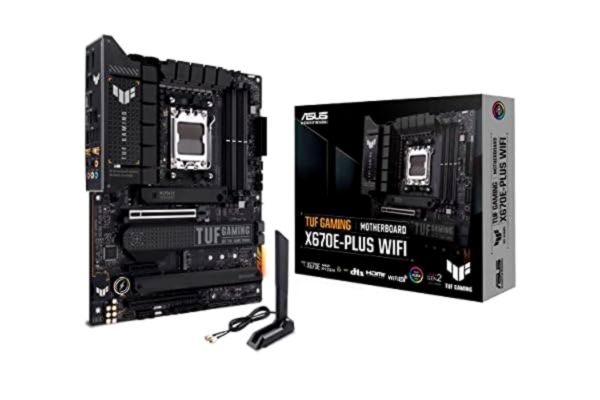 Asus ASUS TUF GAMING X670E-PLUS WIFI moderkortsuttag AMD AM5 (Ryzen 7000, ATX, PCIe 5.0, DDR5-minne, 4x M.2, WiFi 6E, USB 3.2 Gen 2x2 typ C, Aura Sync)