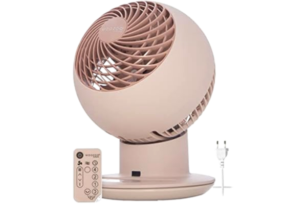 Woozoo  by Ohyama, Cichy i wydajny wentylator stołowy/biurkowy, 38W, z pilotem zdalnego sterowania, Timer, oscylacja wielokierunkowa, Na 30m² powierzchni - Woozoo PCF-SC15T - Matowy różowy