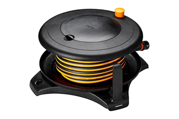 Fiskars  Waterwheel L, Komplett bevattnings-set, Sammanlagd räckvidd på 31,5m Trädgårdsslang i universal storlek (Ø13 mm),Universal slangkoppling (Ø13-15 mm) universal krankoppling,Svart/Orange,1057237