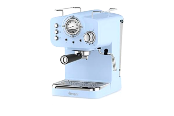 Swan  Retro Pump Espresso Coffee Machine, Blue, 15 Bars of Pressure, Milk Frother, 1.2L Tank, SK22110BLN