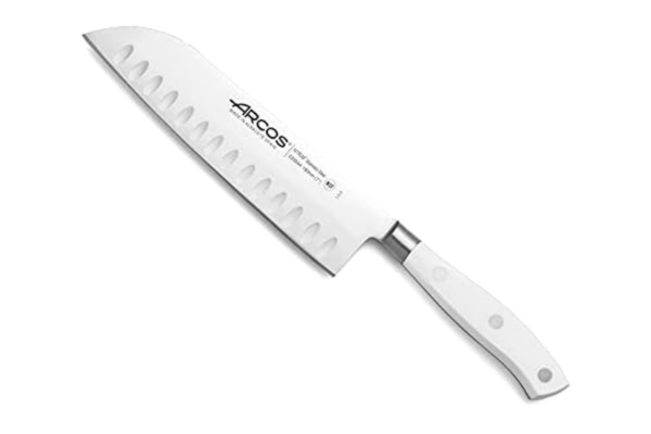 Arcos  Séries Riviera Blanc - Couteau Santoku - Lame Acier Inoxydable Forgé Nitrum 180 mm - Manche Polyoxyméthylène (POM) Couleur Blanc