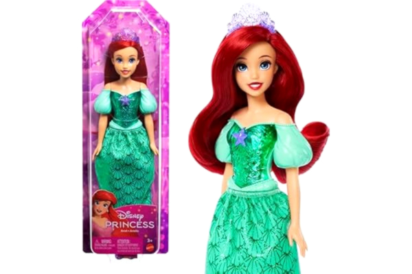 Mattel  Disney Princess-leksaker, ställbar Ariel-modedocka med glittrande kläder och accessoarer inspirerade av Disneyfilmen, presenter till barn HLW10