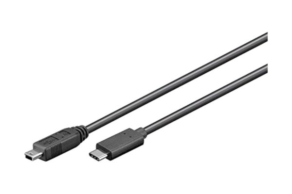 Goobay  67989 USB 2.0 Mini typ B till USB C-kabel 480 Mbits/mini B USB till USB A kontakt adapterkabel/GoPro – kortläsare – hubs/svart/0,5 m