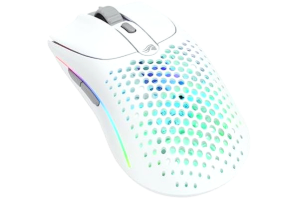 Glorious  Gaming Model O 2 Wireless, gamingmus – trådlös hybridanslutning: 2,4 GHz och Bluetooth, 68 g, lång batteritid, BAMF 2.0-sensor på 26K DPI, RGB, dubbelhänt, 6 knappar, PTFE-fötter – Vit