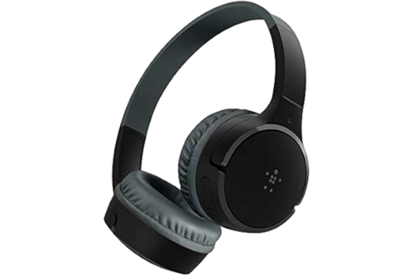 Belkin  SoundForm Kids trådlösa hörlurar med inbyggd mikrofon, utanpåliggande headset för onlineutbildning av flickor och pojkar, skola, resekompatibel med iPhone, iPad, Galaxy och fler - Svart