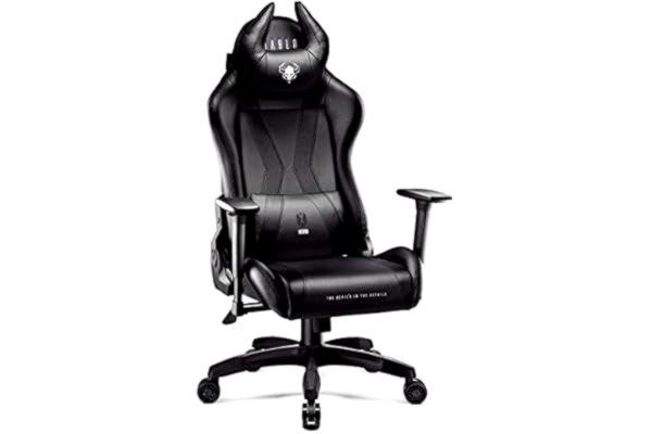 Diablo  X-Horn 2.0 Fotel Gamingowy Krzesło Biurowe Dla Gracza Obrotowy Regulowane Podłokietniki 3D Ekoskóra Ergonomiczny Design Funkcja Bujania Poduszka Pod Kark i Lędźwie (Czarny, King)