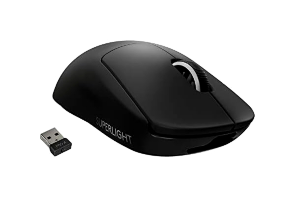 Logitech  G PRO X SUPERLIGHT trådlös spelmus, gjord för esports HERO 25K-sensor, ultralätt 63g, programmerbara knappar, upp till 70h batteritid, NOLLADDITIV PTFE FEET, PC/Mac - svart