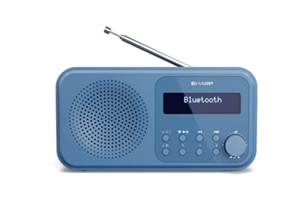 Sharp SHARP DR-P420 bärbar digital radio (DAB/DAB+/FM med RDS, USB, Bluetooth 5.0, 3,5 mm väckarklocksfunktioner), blå