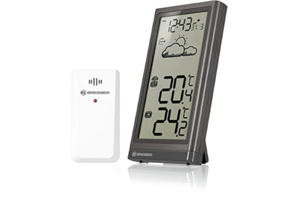 Bresser  Meteo Temp Weerstation met buitensensor, thermometer met temperatuurweergave voor binnen en buiten, weersvoorspelling, met uitklapbare standaard en wandhouder, grijs