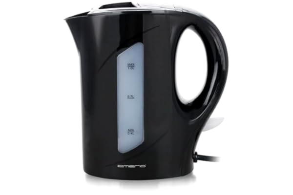 Emerio  Vattenkokare, 1,0 liter, 900 watt, vattennivåindikator, BPA-fritt, torrgåsskydd, upplyst på/av-brytare, perfekt för hem, camping eller kontor, WK-121616.1, svart