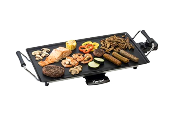 Bestron  Grill de Table Électrique, Plaque de Cuisson Plancha/Teppanyaki avec Revêtement Anti-Adhésif, Jusqu'à 4 Personnes Peuvent en Profiter, 2000 Watts, Couleur: Noir