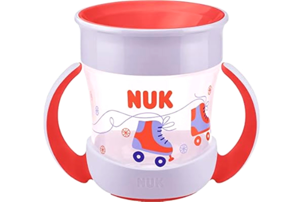 Nuk NUK Mini Magic Cup Sippy Cup | 360° spillsäker kant | 6+ månader | Handtag med lätta grepp | BPA-fri | 160 ml | Röda rullskridskor, 10255606