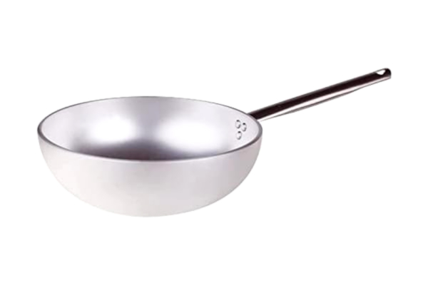 Pentole Agnelli  wok met vlakke bodem, aluminium, met roestvrijstalen handgreep, zilver