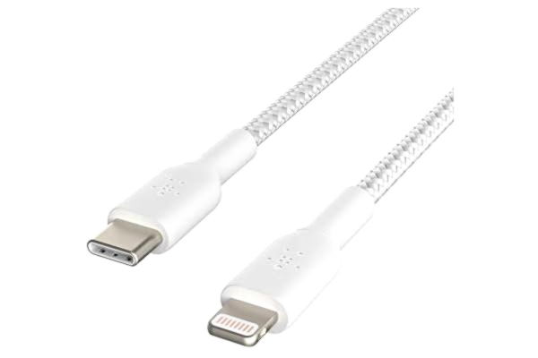 Belkin  geflochtenes USB-C-/Lightning-Kabel (iPhone-Kabel zum Schnellladen für iPhone 13, 13 Pro, 13 Pro Max, 13 mini und ältere Modelle) BoostCharge MFi-zertifiziertes iPhone USB-C-Kabel, 1 m, Weiß