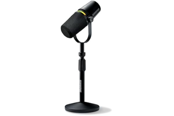 Shure  MV7+ Podcast Microphone with Stand. Enhanced Audio, LED Touch Panel, USB-C & XLR Outputs, Auto Level Mode, Digital Pop Filter, Reverb Effects, Podcasting, Streaming, Recording - Black