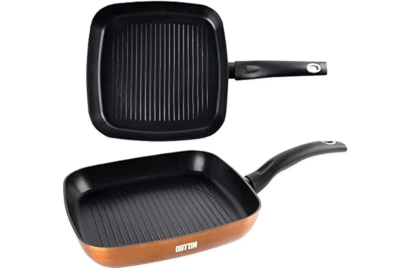 Quttin  Braadpan, antiaanbaklaag, aluminium, met robuuste coating, gesmeed aluminium, met glazen deksel, geschikt voor alle warmtebronnen, model Foodier Gold 28 cm