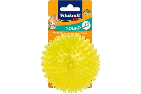 Vitakraft  Lockig boll hundleksak, robust hundleksak med squeaker, termoplastiskt gummi, främjar blodcirkulationen i tandköttet (1 st)