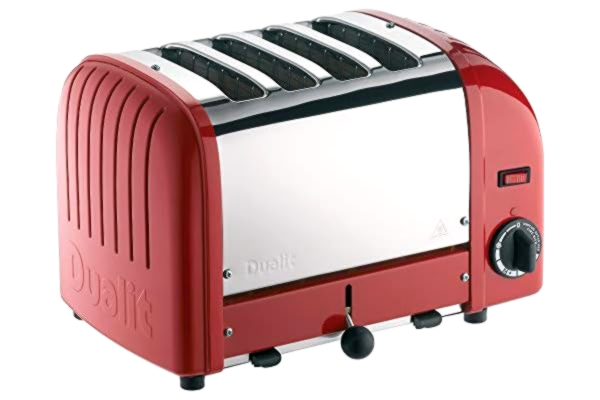 Dualit  Classic 4 Slice Vario Toaster | Stainless Steel, Hand Built in The UK | Replaceable Proheat Elements | Heat Two or Four Slots, Defrost Bread, Mechanical Timer | Replaceable Parts | Red, 40353