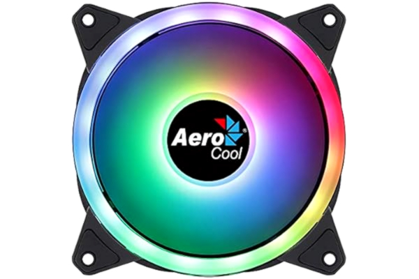 Aerocool  Duo 12 PC fan – 120mm Fan with Double Ring RGB LED Lighting and 28 LEDs, Includes a 6-Pin Connector, Curved Blades and Anti-Vibration Pads, ARGB hub Compatible, 1000 RPM, Single Fan, Black