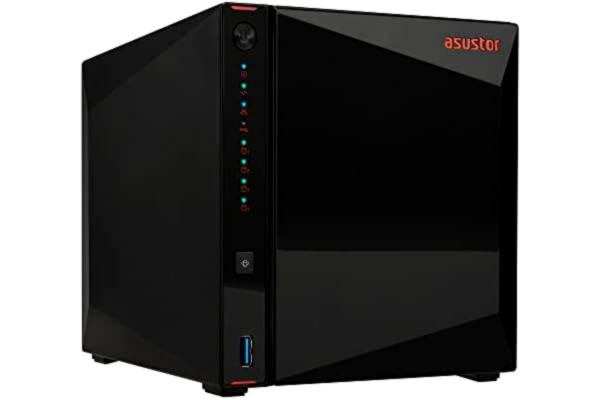Asustor  AS5404T Nimbustor 4 Gen2-4 Bay NAS-nätverksminne hölje, fyrkärnig 2,0 GHz CPU, 4 x M.2 NVMe SSD-kortplatser, 2 x 2,5 GbE-portar, 4 GB DDR4 RAM, spelinspirerad NAS