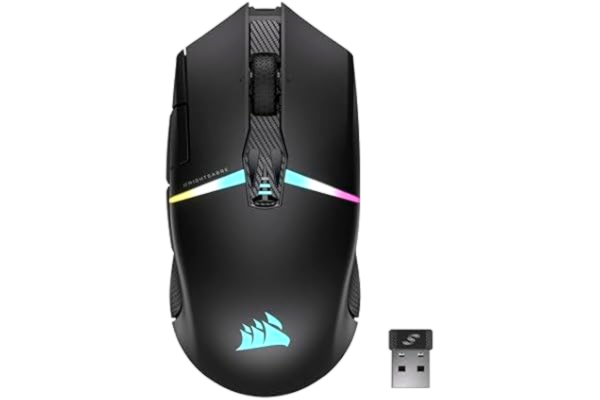 Corsair CORSAIR NIGHTSABRE RGB Trådlös Spelmus För FPS, MOBA - 26 000 DPI - 11 Programmerbara Knappar - Upp Till 100 Timmars Batteritid - iCUE-Kompatibel - Svart