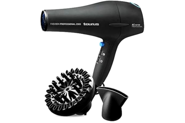 Taurus Home Taurus Fashion Professional 2300-2200 W hårtork, 2 hastigheter, 3 temperaturer, kall luftknapp, AC-motor, professionell koncentrator och diffusor, svart