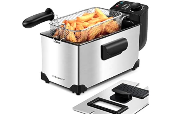 Aigostar  Ushas 30HEZ Friteuse, 3 liter, 2200 watt vermogen en deksel met kijkvenster, roestvrij staal type 304 en volledig afneembare container voor olie-legen