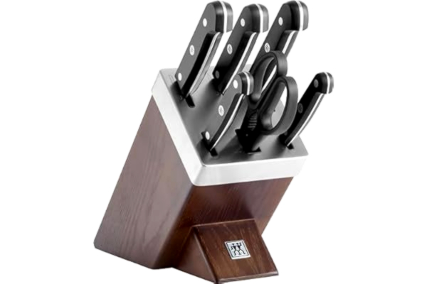 Zwilling ZWILLING Självslipande knivställ, 7 delar, Träställ, knivar och en sax av rostfritt stål/Plasthandtag, Gourmet