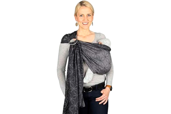 Hoppediz  Ring-Sling Baby Sling, Hip Carrier, Stomach Carrier, from Birth, 100% Organic Cotton, Including Illustrated Wearing Instructions, Malmö Stone, Grey