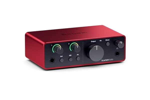 Focusrite  Scarlett Solo 4:e gen USB-ljudkort, för gitarristen, vokalisten eller producenten — Hi-fi-inspelning med studiokvalitet och all mjukvara du behöver för att spela in