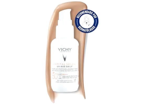 Vichy VICHY UV-Age Daily tonad SPF 50+, tonad solkräm med bredbandsskydd mot UVA- och UVB-strålar, anti-aging effekt, pigmentfläckar och rynkor, 40 ml
