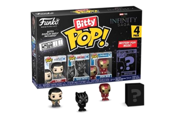 Funko  Bitty Pop! Marvel – Thor – Loki, Black Panther, Iron Man (VII) och en överraskande minifigur – 2,2 cm (0,9 tum) – Marvel Comics samlarobjekt, stapelbar displayhylla ingår