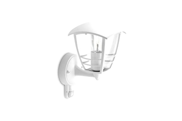 Philips  Creek Vägglykta för Utomhusbruk - Uppåtriktat fäste med rörelsesensor(IR), Vit, 1x60W, 230V, Ej Dimbar, ljuskälla medföljer ej