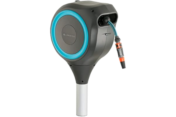 Gardena  Trädgårdsslangbox RollUp M (turkos) 20 m: Svängbar slanglåda, integrerad slangguide, inkl. 20 m Gardena kvalitetsslang, markspets och monteringshjälp (18614-20)