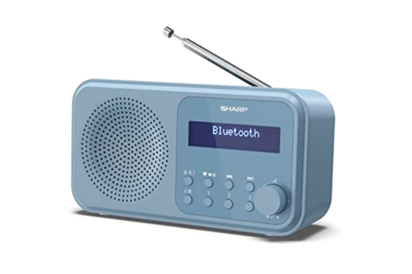 Sharp SHARP DR-P420 bärbar digital radio (DAB/DAB+/FM med RDS, USB, Bluetooth 5.0, 3,5 mm väckarklocksfunktioner), blå