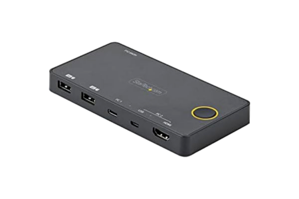 StarTech .com SV221HUC4K 2 Port Hybrid USB-A + HDMI & USB-C KVM-Switch - Enkel 4K 60Hz HDMI 2.0-skärm - USB-bussdriven - Thunderbolt 3-kompatibel, svart