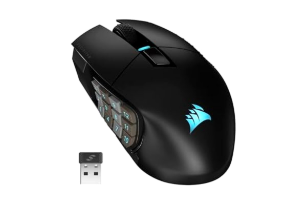 Corsair CORSAIR SCIMITAR ELITE RGB WIRELESS MMO Spelmus - 26 000 DPI - 16 Programmerbara Knappar - Upp Till 150 Timmars Batteritid - iCUE-Kompatibel - Svart