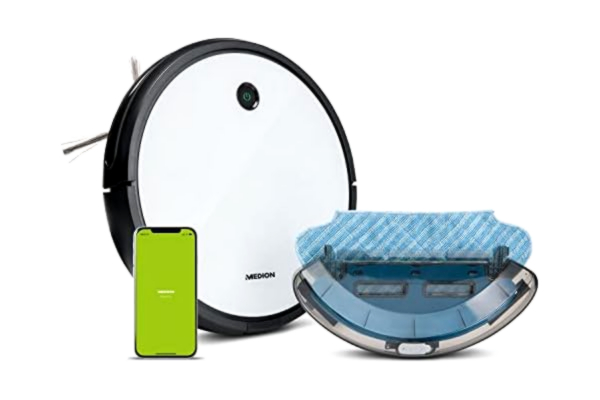 Medion MEDION Robot aspirateur Laveur avec Navigation Intelligente S12 SW (2.100 Pa, Contrôle Via App et Alexa, Aspiration et serpillière simultanées, idéal pour Les Poils d'animaux)