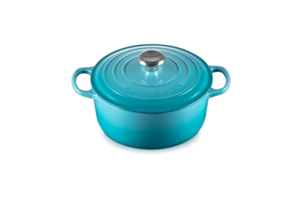 Le Creuset  Signature gjutjärnspanna med lock, Ø 24 cm, rund, lämplig för alla typer av spisar och induktion, volym: 4,2 l, 4,305 kg, karibien