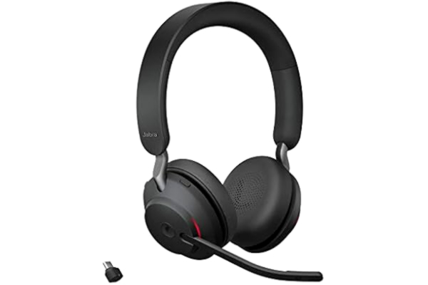 Jabra  Evolve2 65 trådlöst headset - Bullerdämpande Microsoft Teams-certifierade stereohörlurar med lång batteritid - USB-C Bluetooth-adapter - svart