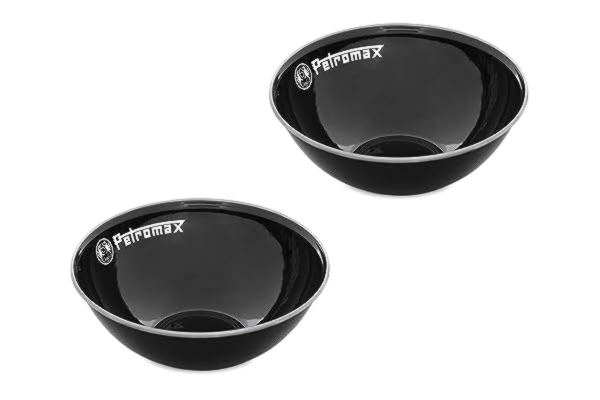 Petromax  Emaljskålar svarta 2 stycken (1 liter) | högkvalitativ rostfri kant | hygienisk | lätt | stötsäker | enkel rengöring tack vare smutsavvisande yta | robust | hållbar |