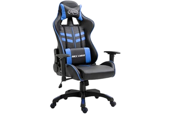 vidaXL  Chaise de Jeu Siège de Bureau Fauteuil d'Ordinateur Chaise d'Ordinateur avec 5 roulettes Pivotant à 360 Degrés Inclinable Appui-tête Maison Bleu PU