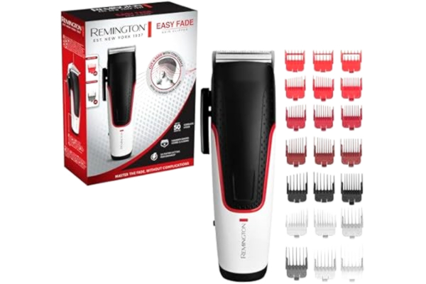 Remington  Hårklippare, 9 fasta kammar 1,5-25mm, 10 vinklade kammar 1,5-16mm, 50 min användningstid, sladd och sladdlös, Easy Fade Hårtrimmer HC500
